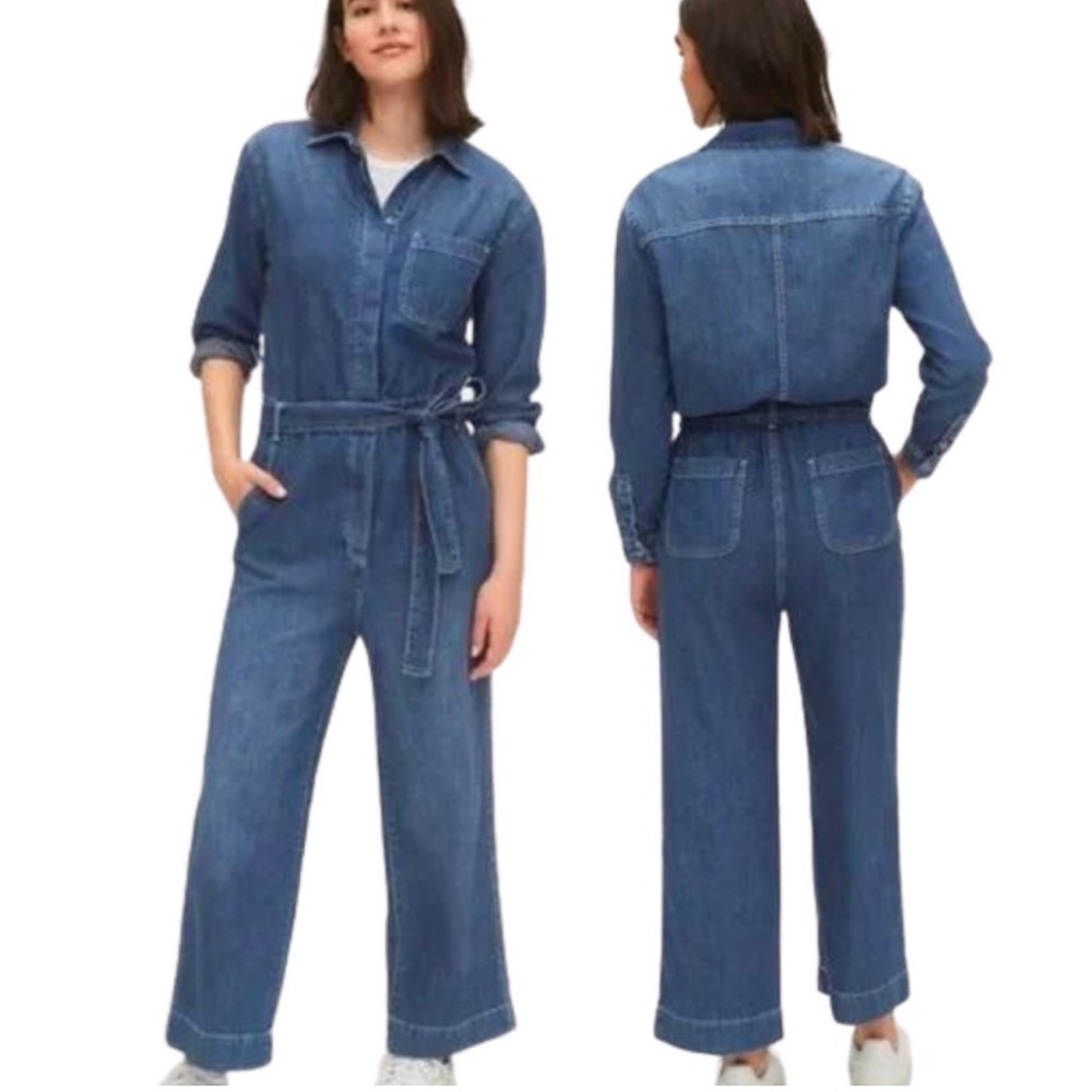 Gap Utility Jumpsuit Denim Medium Indigo Wash Size 8